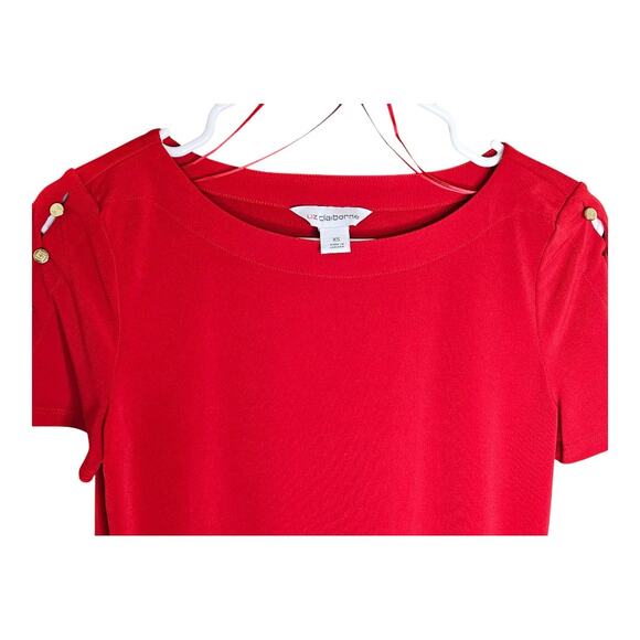 NEW Liz Claiborne Women's Round Neck Red Blouse w/Split Button Sleeve (Size: XS) - Picture 2 of 4